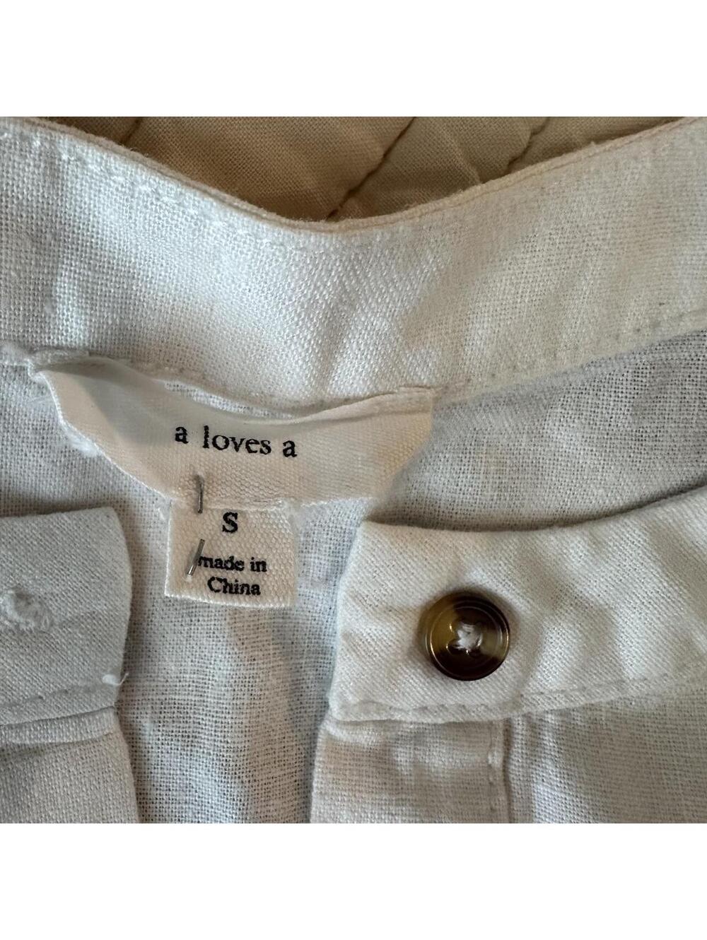 A Loves A White Utility Linen Blend Button Romper Linen cottagecore summer Sz S - Picture 3 of 7